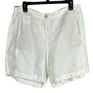 J Jill Love Linen High Rise Shorts Womens Size 14 White Wide Leg Bermuda Pockets